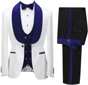 Wangyue Men's Floral Jacquard Tuxedo Suits Slim Fit 3 Piece Suits Shawl Collar Suit for Men Wedding Groom with Bow Tie