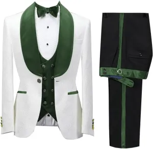 Wangyue Men's Floral Jacquard Tuxedo Suits Slim Fit 3 Piece Suits Shawl Collar Suit for Men Wedding Groom with Bow Tie