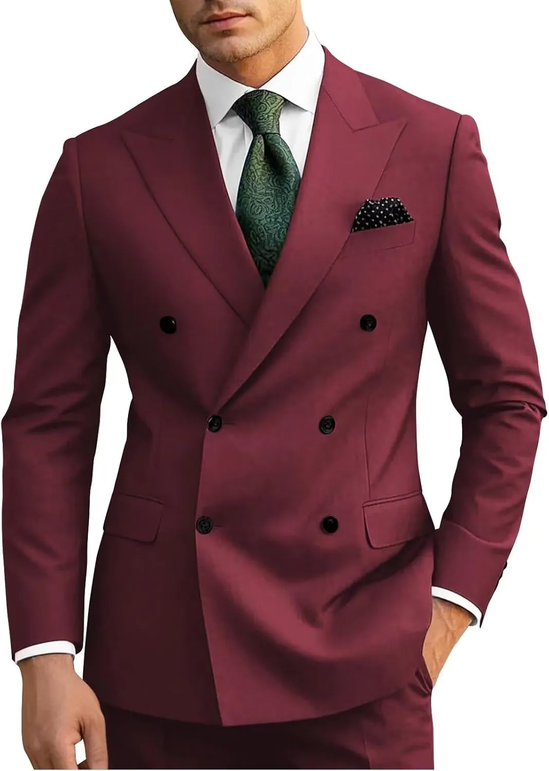 Wangyue Mens Suits Double Breasted Suit Men Slim Fit 2 Piece Wedding Prom Double Breasted Blazer Groom Suit Pants Sets