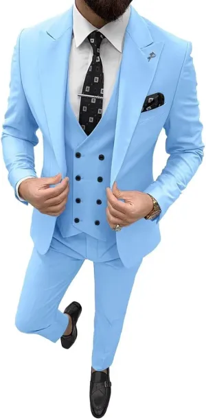 Wangyue Men's Suits Slim Fit 3 Piece Suit One Button Formal Wedding Groomsmen Suits Prom Tuxedo