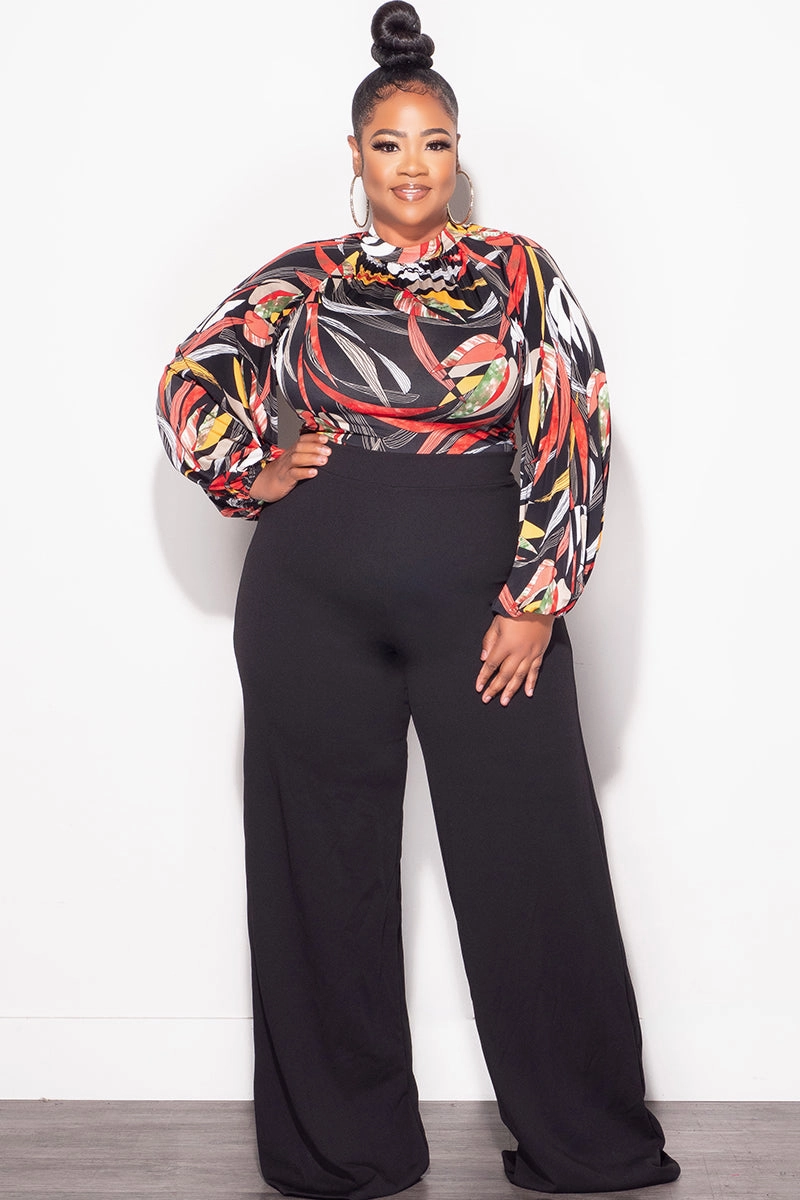 Easy Access TaglessComfort Final Sale Plus Size Colorblock Jumpsuit with Tie in Black Multi Color Leaf Print