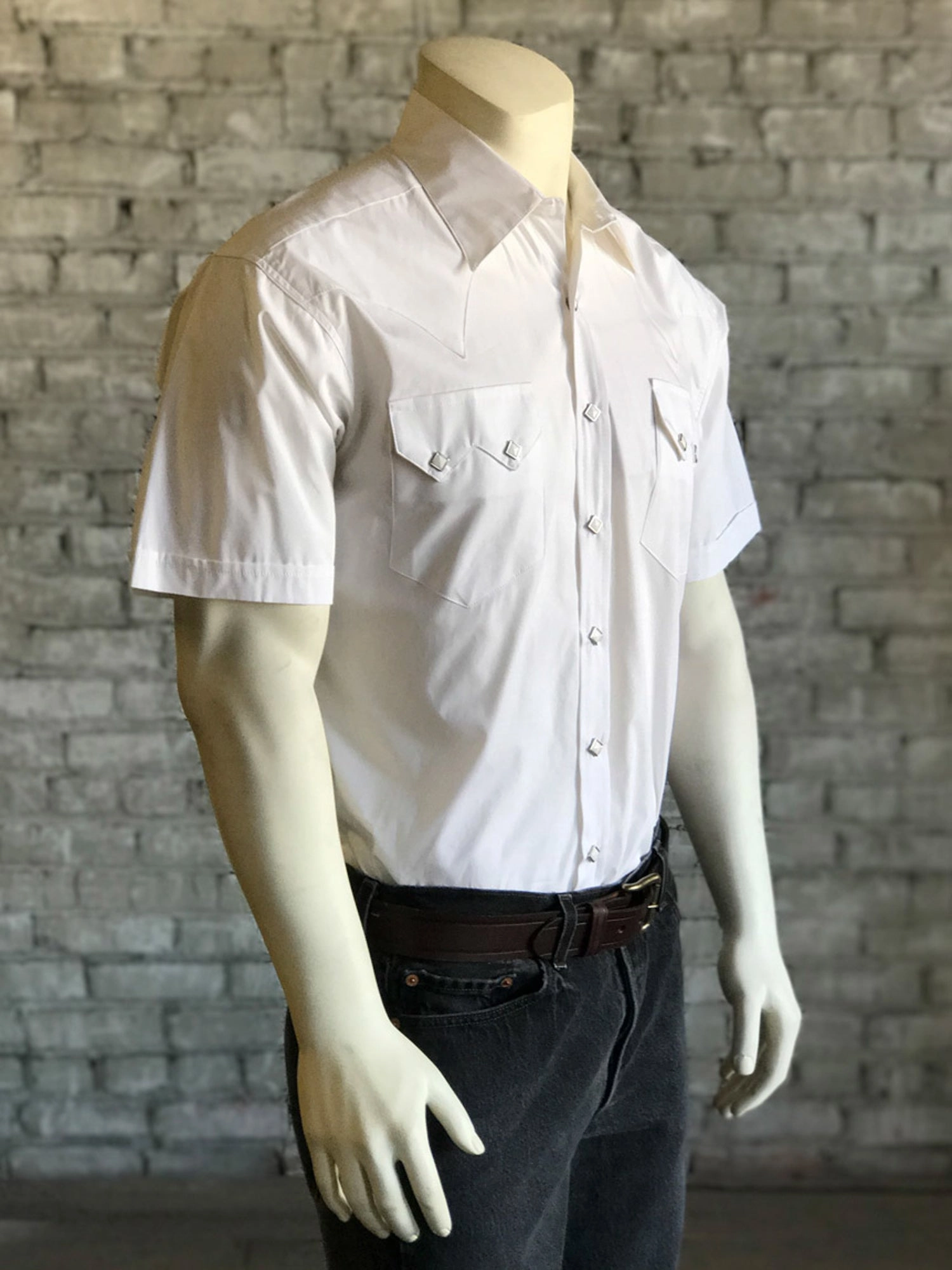 Rockmount Mens White Cotton Blend Western Snap S/S Shirt Wrinkle-Free Casual Chic