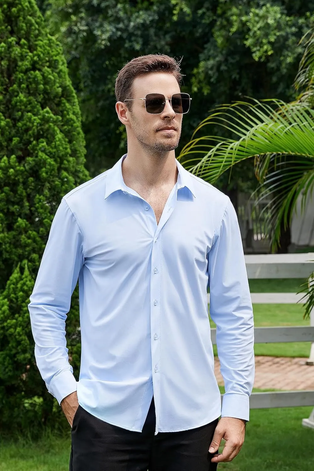 WARHORSEE Mens Knit Dress Shirts Performance Moisture Wicking Wrinkle Free 4 Way Stretch Casual Button Down Shirt