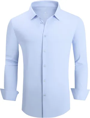 WARHORSEE Mens Knit Dress Shirts Performance Moisture Wicking Wrinkle Free 4 Way Stretch Casual Button Down Shirt