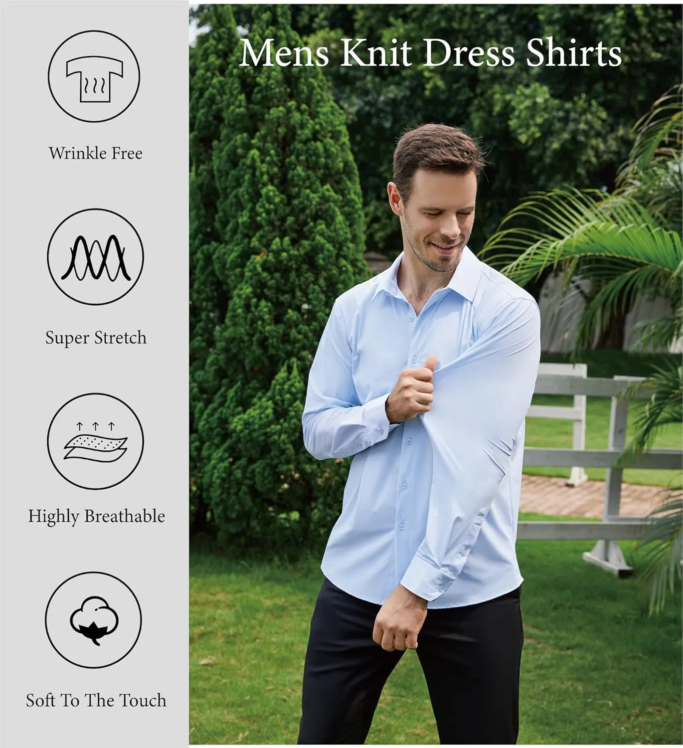 WARHORSEE Mens Knit Dress Shirts Performance Moisture Wicking Wrinkle Free 4 Way Stretch Casual Button Down Shirt