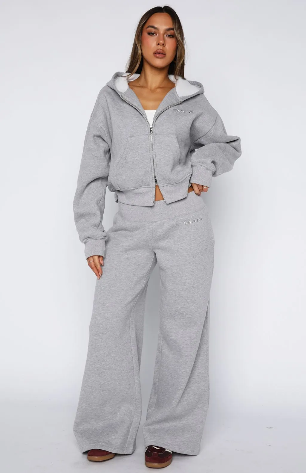 Come A Long Way Boxy Zip Front Hoodie Grey Marle Minimal Comforted Daily Layer