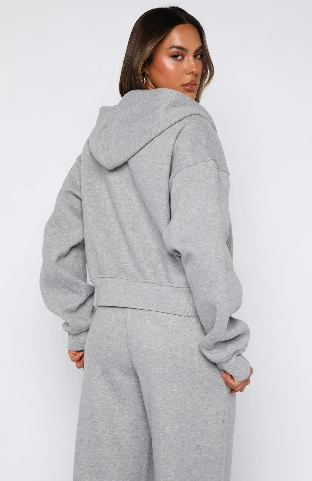 Come A Long Way Boxy Zip Front Hoodie Grey Marle WrinkleResistant Finish Layered Look