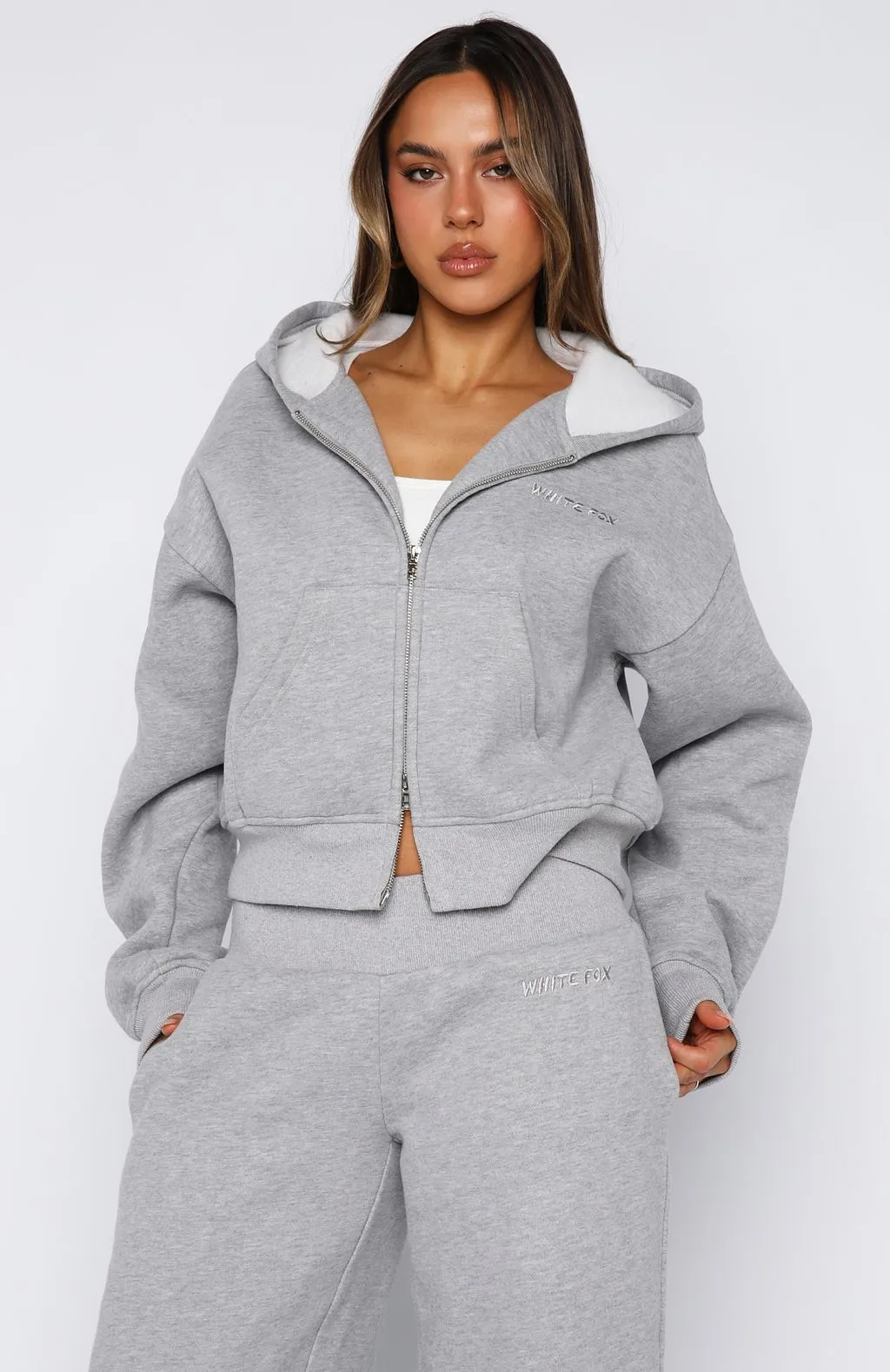 Come A Long Way Boxy Zip Front Hoodie Grey Marle Thermal regulation