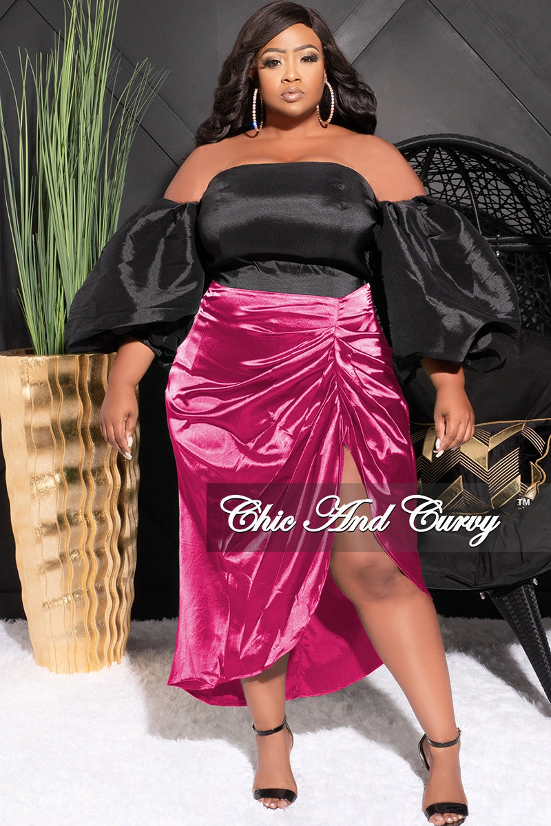 Modern Comfort On The Go Final Sale Plus Size Satin Ruched Skirt in Fuchsia