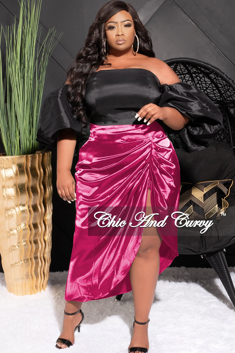 Chic Appeal Final Sale Plus Size Satin Ruched Skirt in Fuchsia