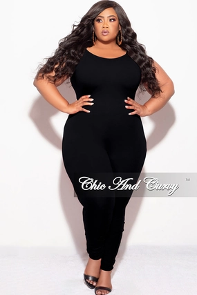Final Sale Plus Size Spaghetti Strap Catsuit Unitard in Black Essential Comfort