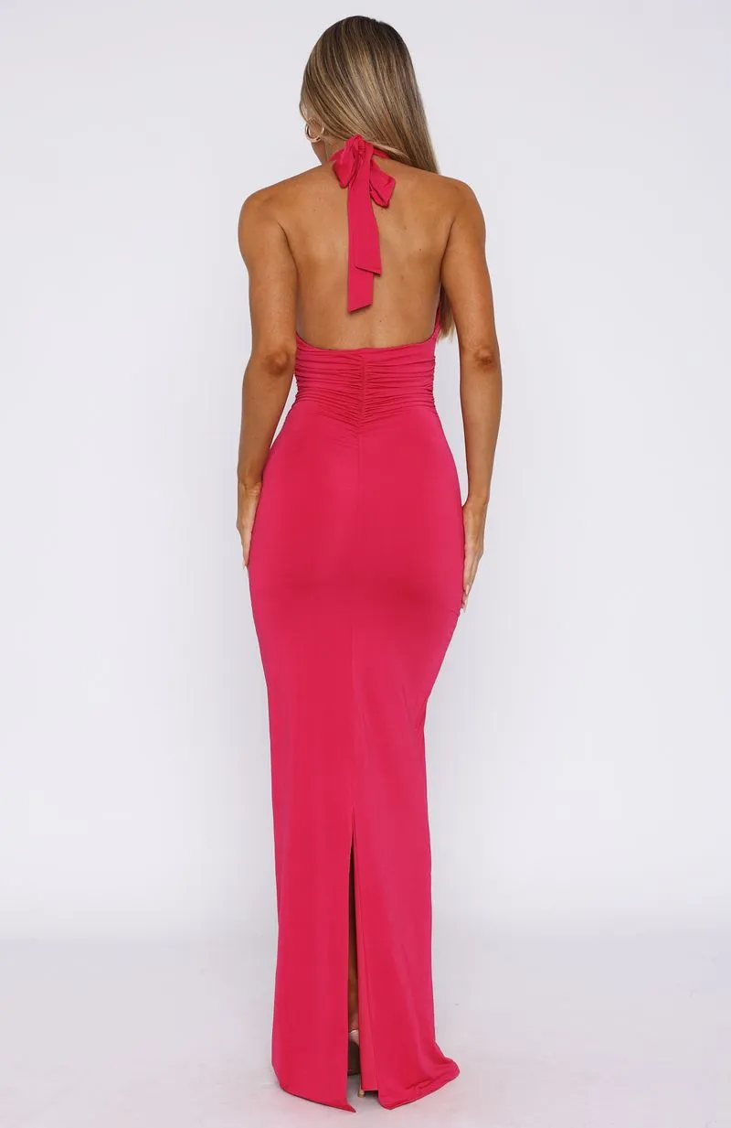 Chic Sweater Waste A Moment Halter Maxi Dress Hot Pink