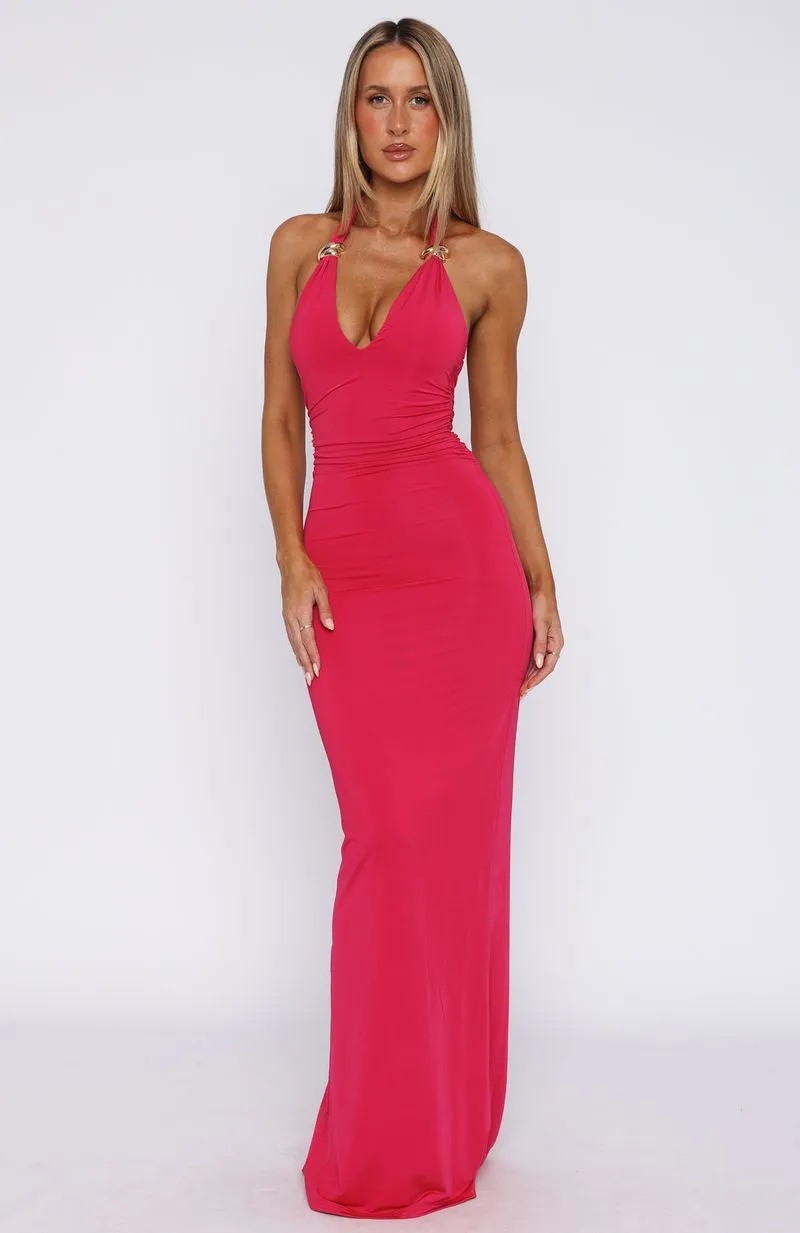 Workout Apparel Waste A Moment Halter Maxi Dress Hot Pink