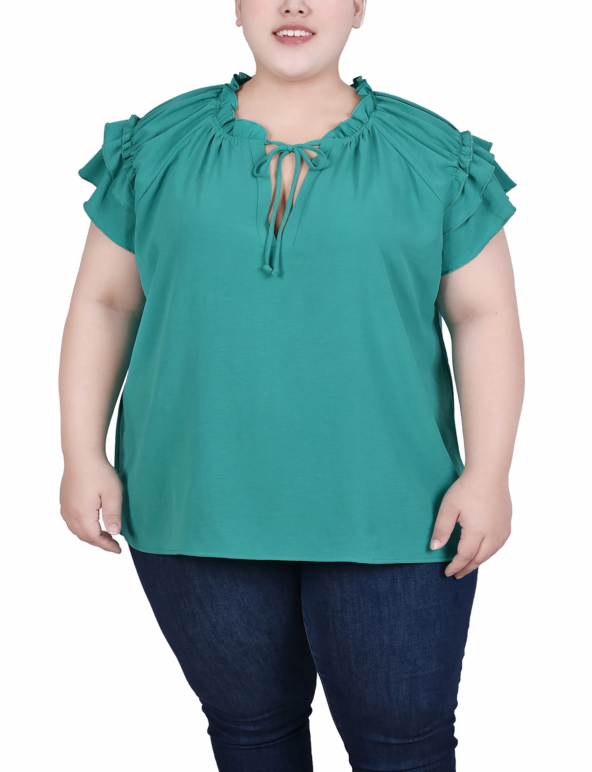 Relaxed Tee Plus Size Short Sleeve Ruffled Blouse