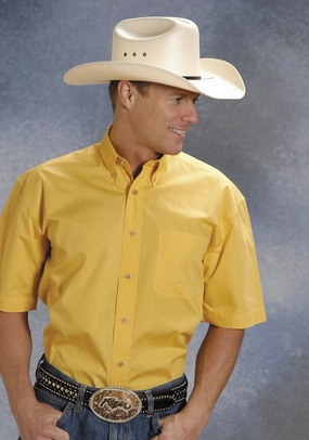 Essential Piece Trend-Driven Roper Mens Yellow 100% Cotton S/S 1 Pkt Button Down Poplin Western Shirt