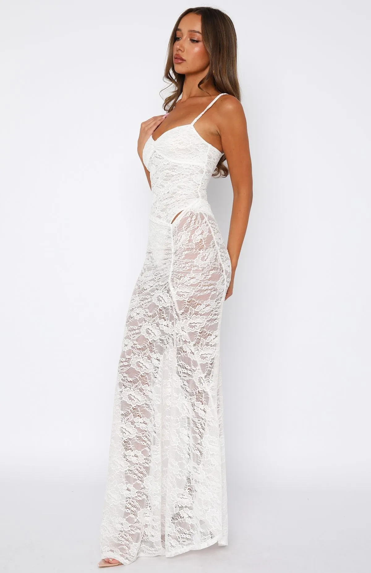 LatticeKnit Airflow Mesh Insert Tell Me I'm Pretty Lace Maxi Dress White
