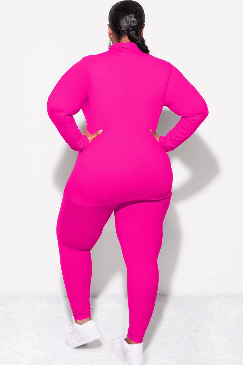 Modern Cut Sport Ready Fit Final Sale Plus Size 2pc Set Turtleneck & Legging in Fuchsia Pink