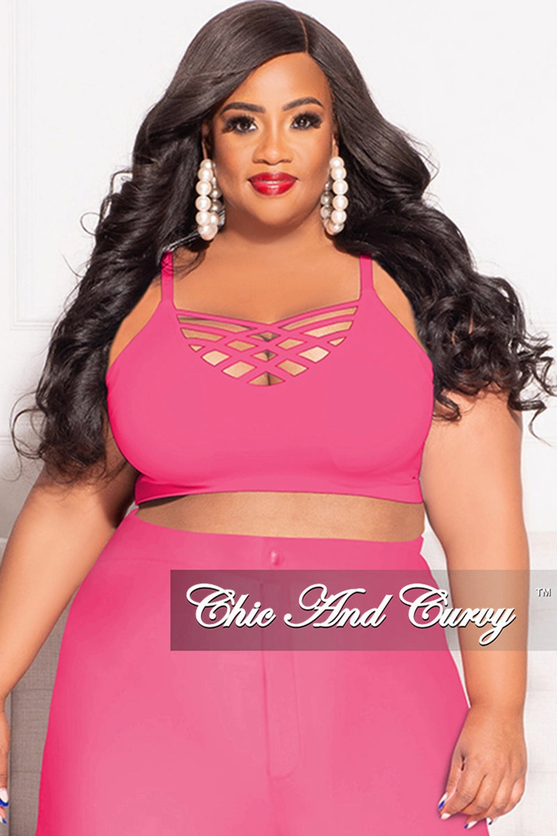 Final Sale Plus Size Spaghetti Strap Triple Criss Cross Front Bralette in Neon Pink Quick Fit Design