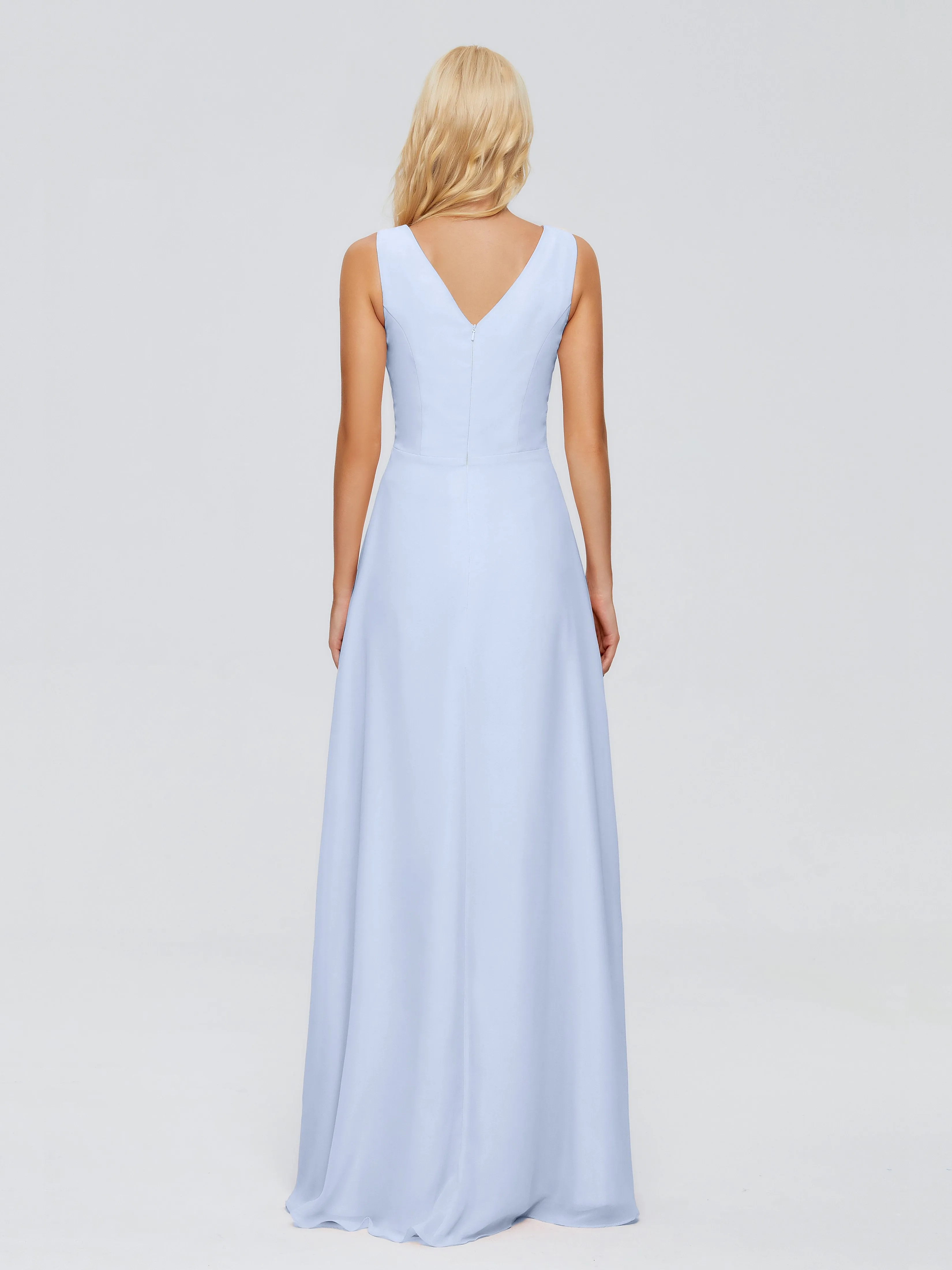 Wedding Sky Blue Bridesmaid Dresses Maria Modern Sheath V Neck Chiffon Bridesmaid Dresses