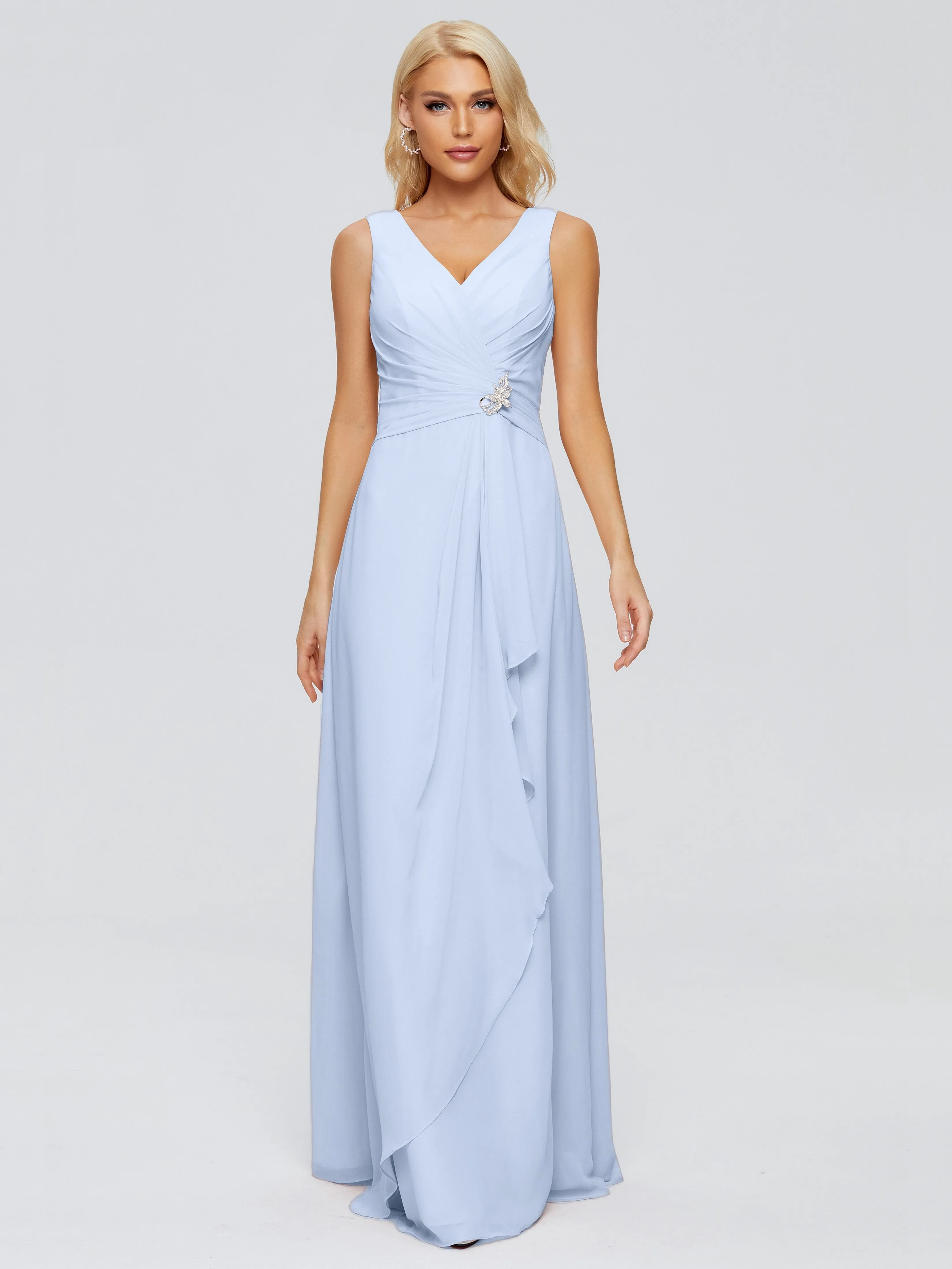 Wedding Sky Blue Bridesmaid Dresses Maria Modern Sheath V Neck Chiffon Bridesmaid Dresses