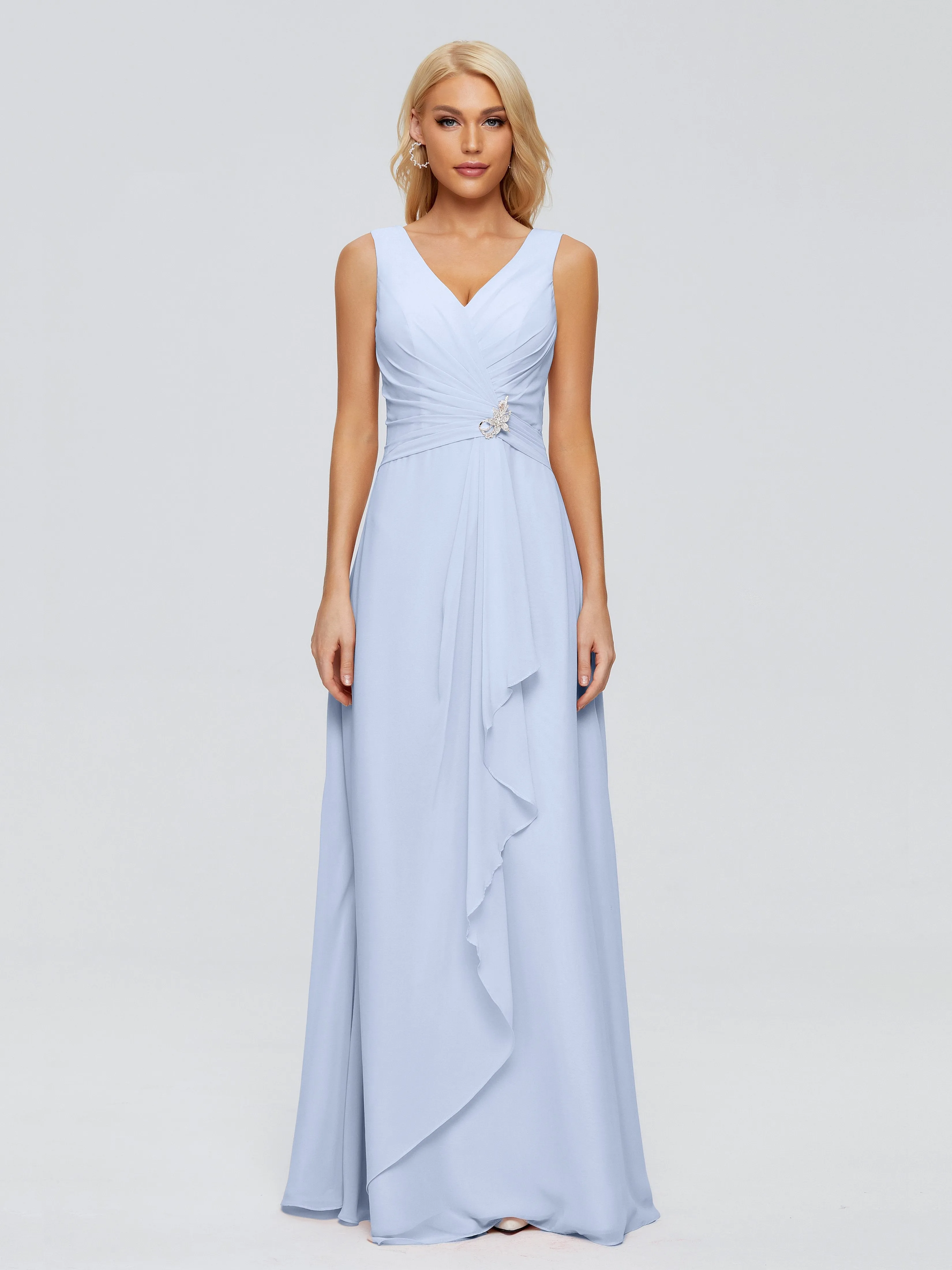 Wedding Sky Blue Bridesmaid Dresses Maria Modern Sheath V Neck Chiffon Bridesmaid Dresses