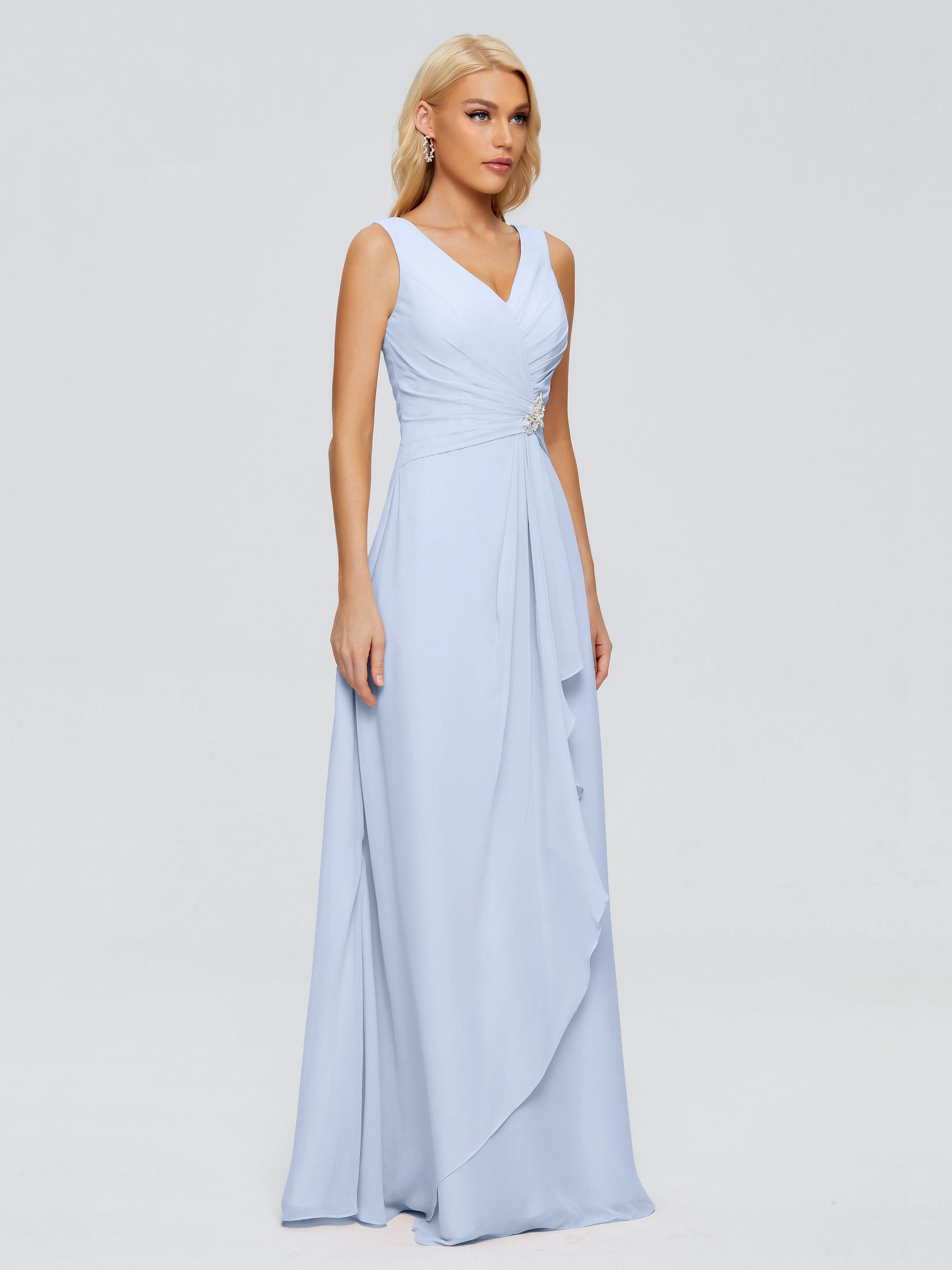 Wedding Sky Blue Bridesmaid Dresses Maria Modern Sheath V Neck Chiffon Bridesmaid Dresses