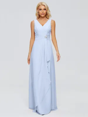 Wedding Sky Blue Bridesmaid Dresses Maria Modern Sheath V Neck Chiffon Bridesmaid Dresses