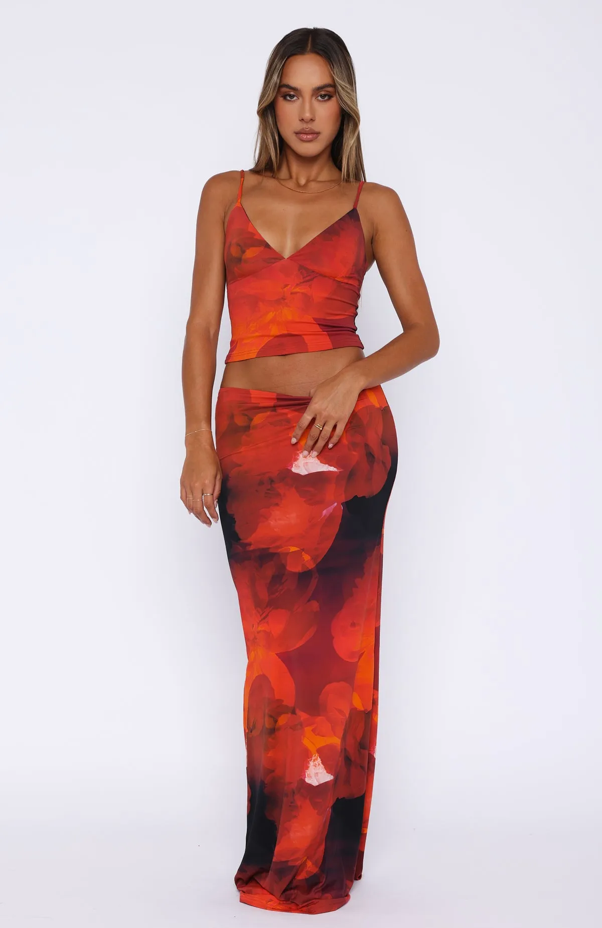 Chill Feel Sweet Salutations Maxi Skirt Ember