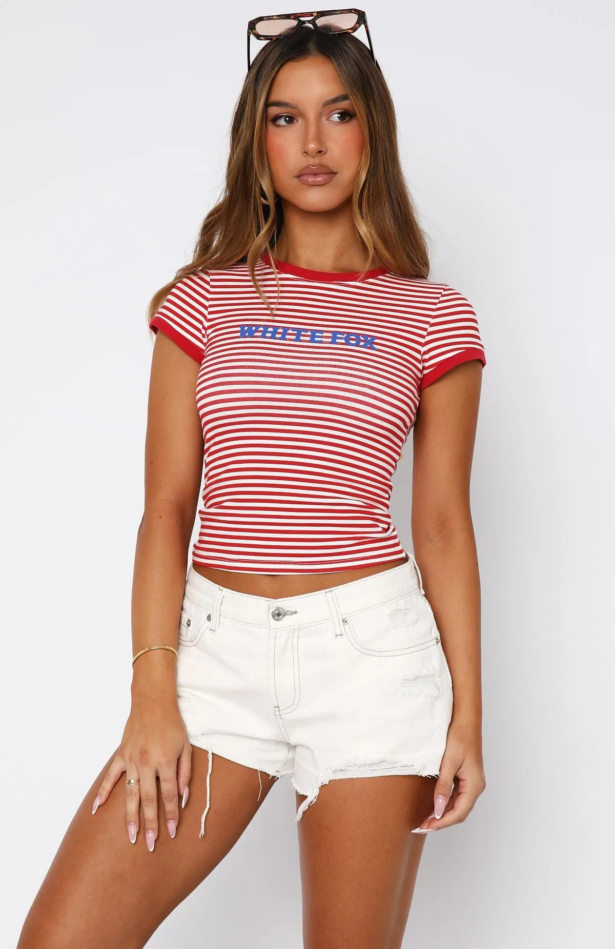 Weekend High Baby Tee Red Stripe NonRestrictive Cut