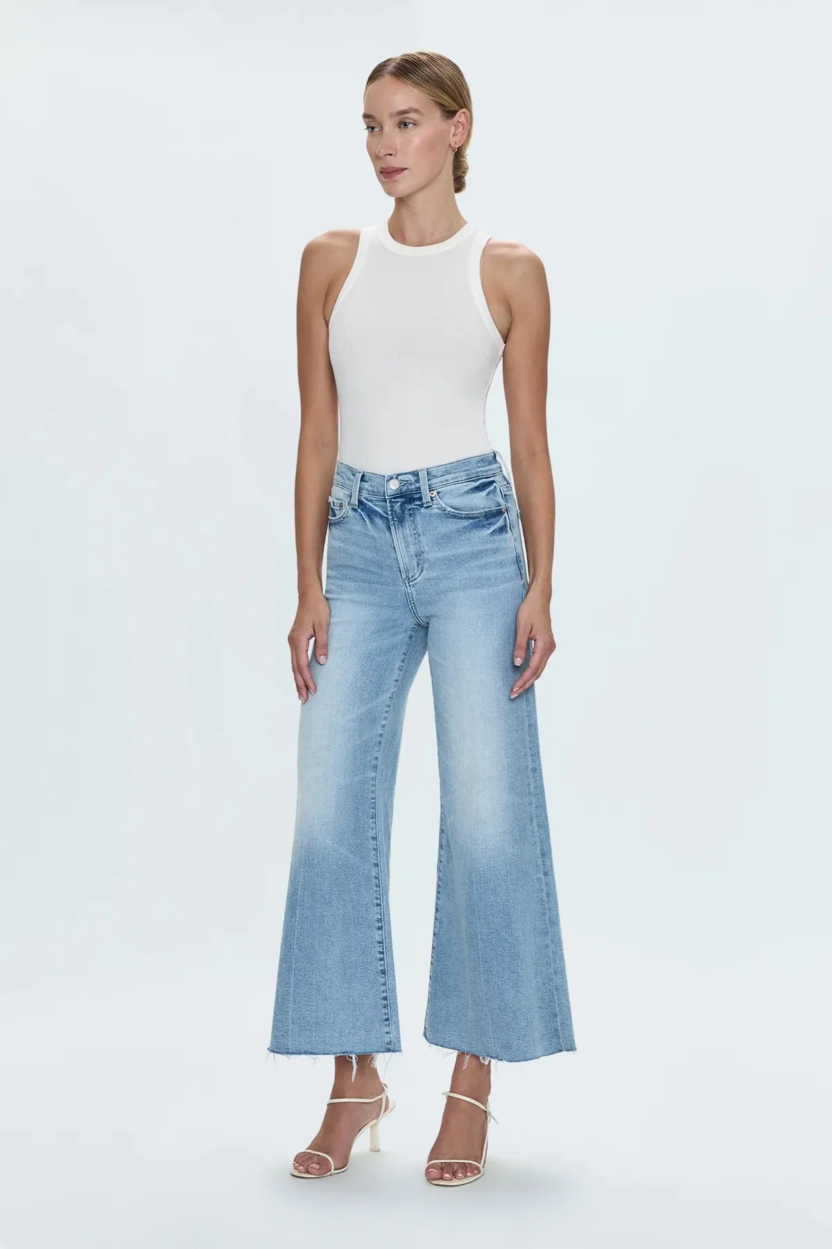 Eco Friendly Fabric ReinforcedStitching Izzy Mid Rise Wide Leg Crop Jean