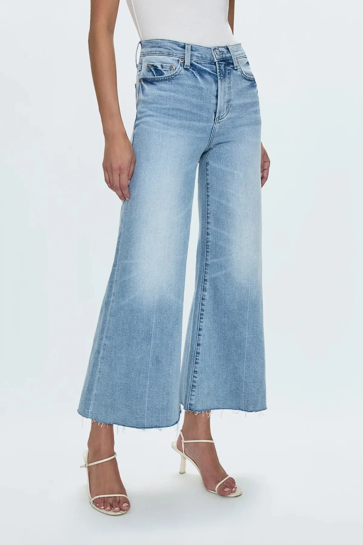 Izzy Mid Rise Wide Leg Crop Jean Breathable Mesh Panels Low Bulk