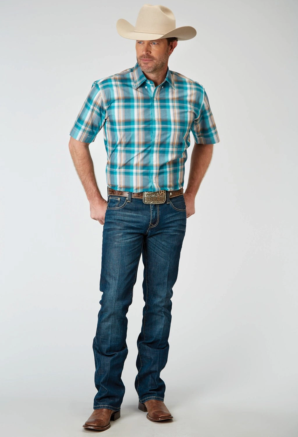 Festive Look hypoallergenic material Roper Mens Waters Edge Plaid Multi-Color 100% Cotton S/S Shirt