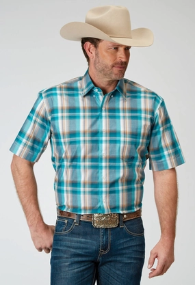 Wrinkle Resistant Material Casual Hangout Roper Mens Waters Edge Plaid Multi-Color 100% Cotton S/S Shirt