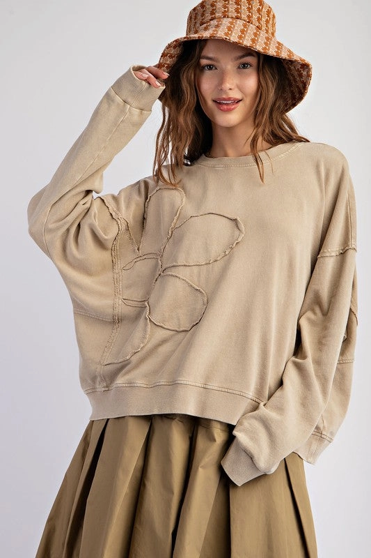 BlendMaterials MoistureManagementSystem FLORA FLOWER PATCH WASHED TERRY KNIT PULLOVER