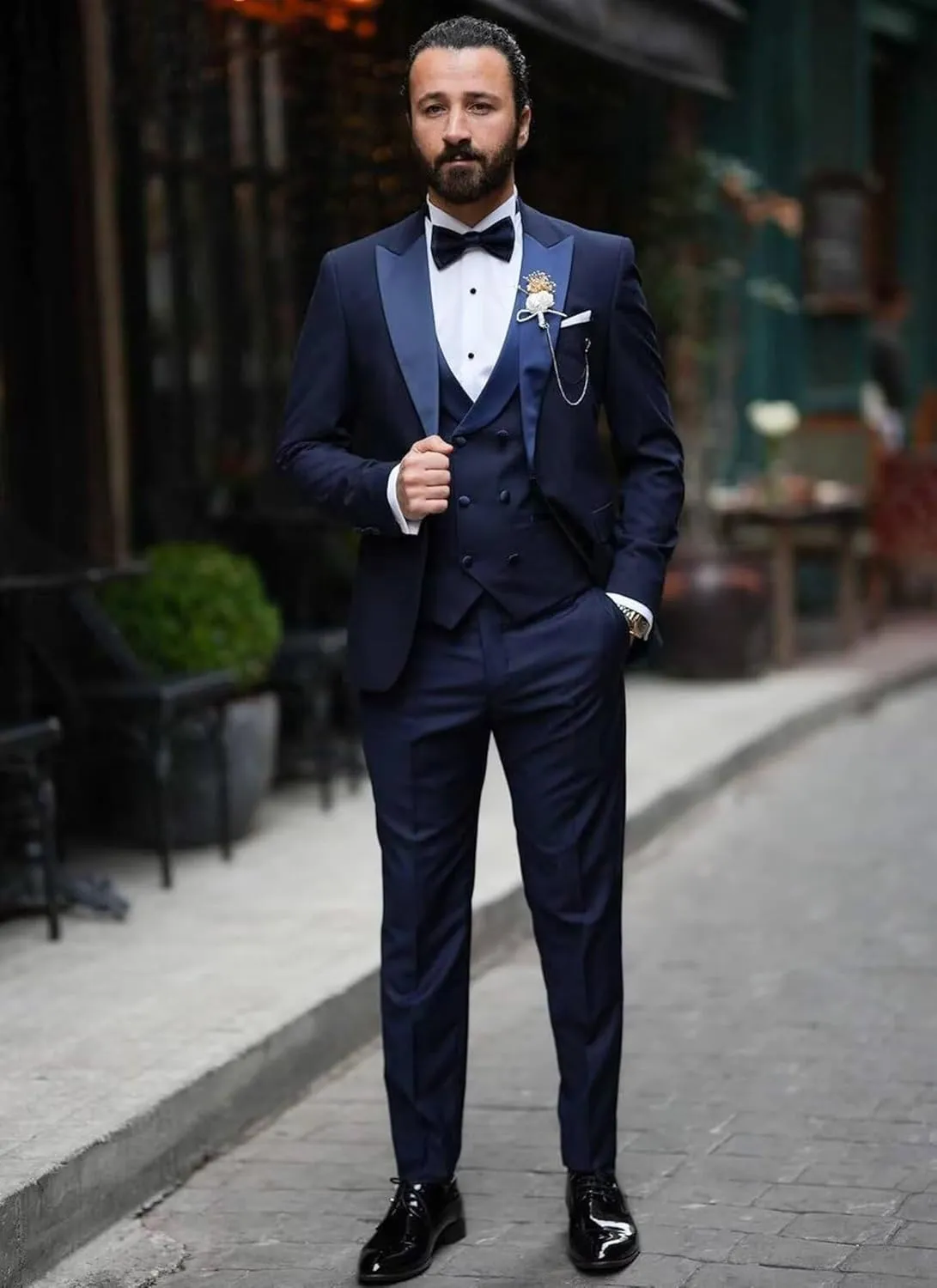 Wemaliyzd Mens Suit 3 Piece Slim Fit Tuxedo for Men Peak Lapel Jacket Double Breasted Waistcoat Pants