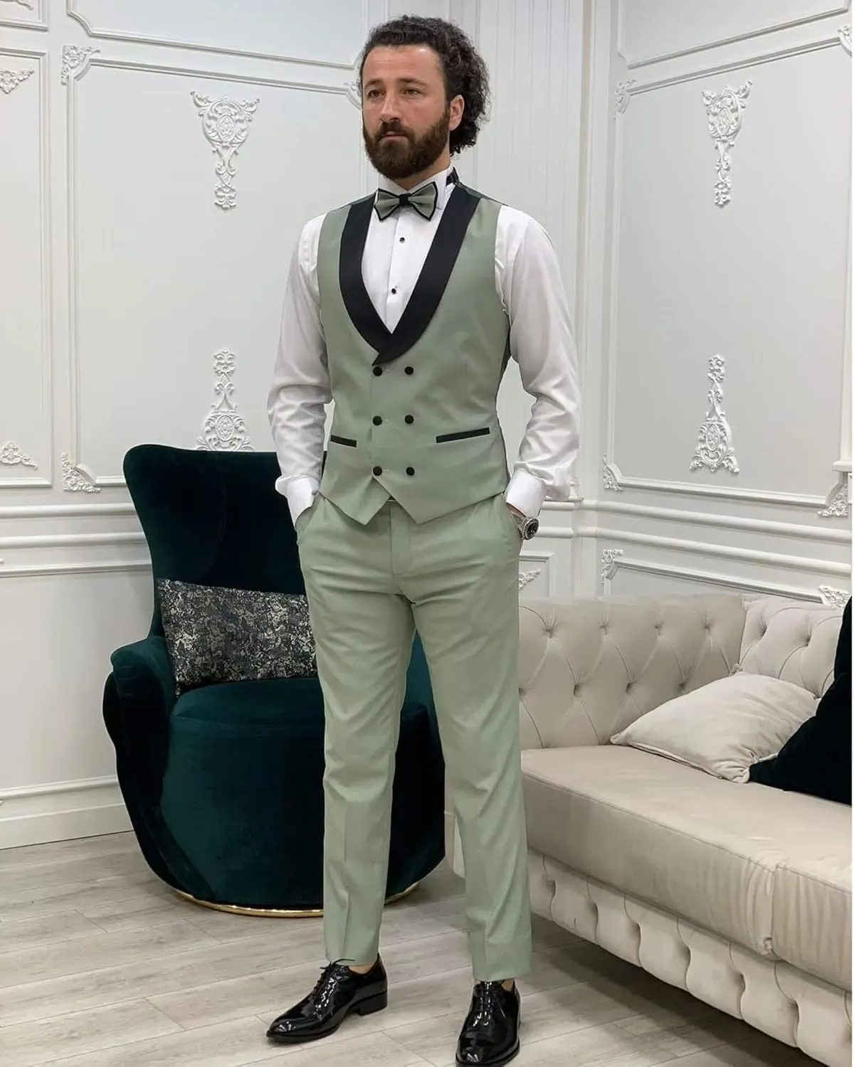 Wemaliyzd Mens Suit 3 Piece Slim Fit Tuxedo for Men Peak Lapel Jacket Double Breasted Waistcoat Pants