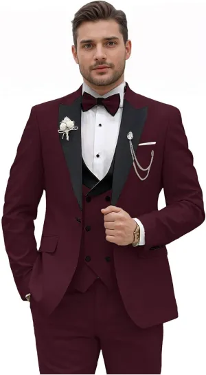 Wemaliyzd Mens Suit 3 Piece Slim Fit Tuxedo for Men Peak Lapel Jacket Double Breasted Waistcoat Pants
