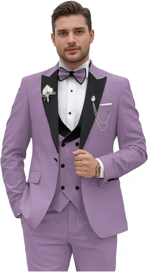 Wemaliyzd Mens Suit 3 Piece Slim Fit Tuxedo for Men Peak Lapel Jacket Double Breasted Waistcoat Pants