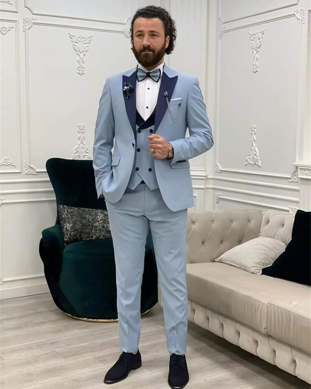 Wemaliyzd Mens Suit 3 Piece Slim Fit Tuxedo for Men Peak Lapel Jacket Double Breasted Waistcoat Pants