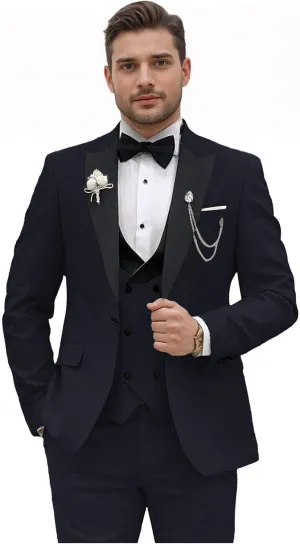Wemaliyzd Mens Suit 3 Piece Slim Fit Tuxedo for Men Peak Lapel Jacket Double Breasted Waistcoat Pants