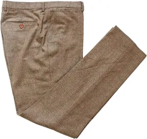 Wemaliyzd Men's Tweed Plaid Pants Expandable Waist Herringbone Checkered Classic Fit Slacks