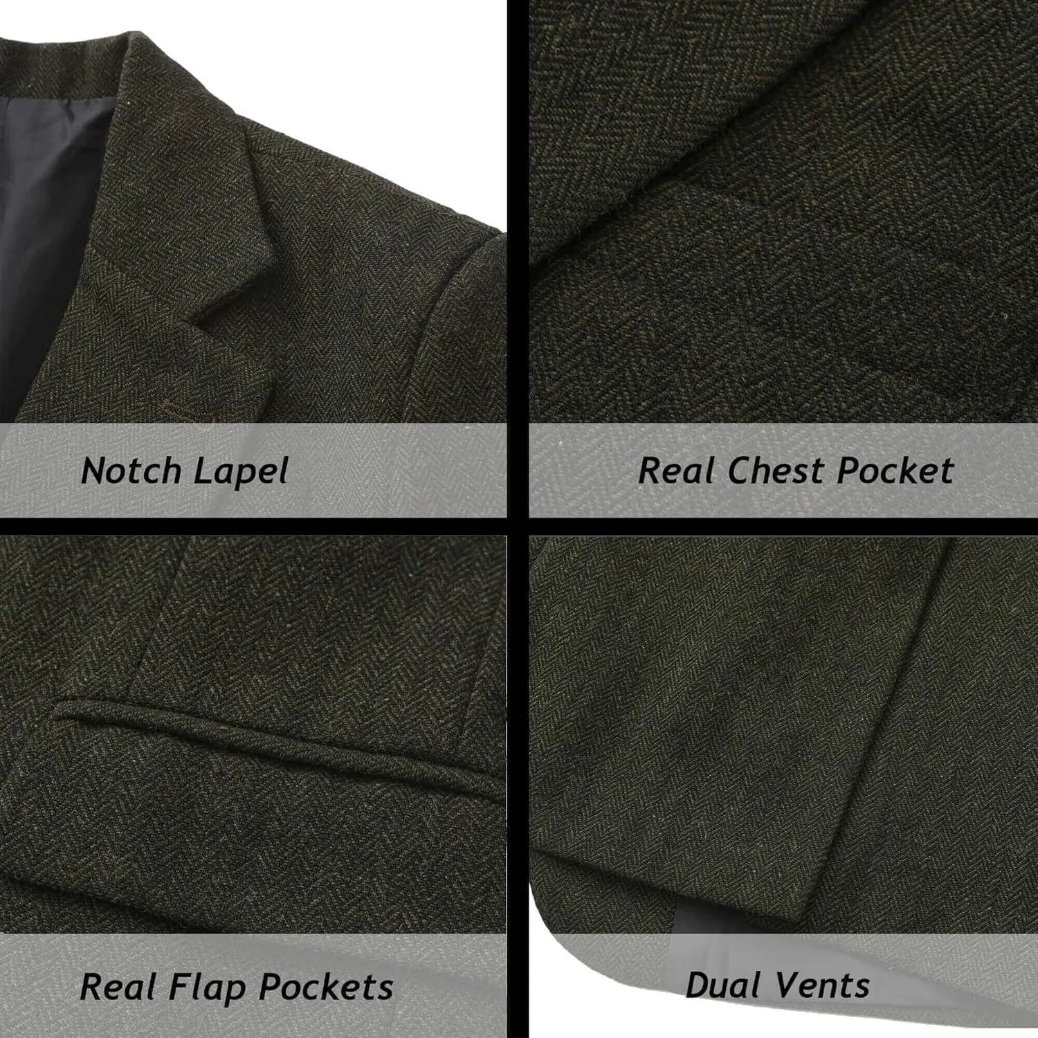 Wemaliyzd Vintage Men's Suit 3 Piece Plaid Tweed Herringbone Suits for Wedding Business Blazer Vest Pants