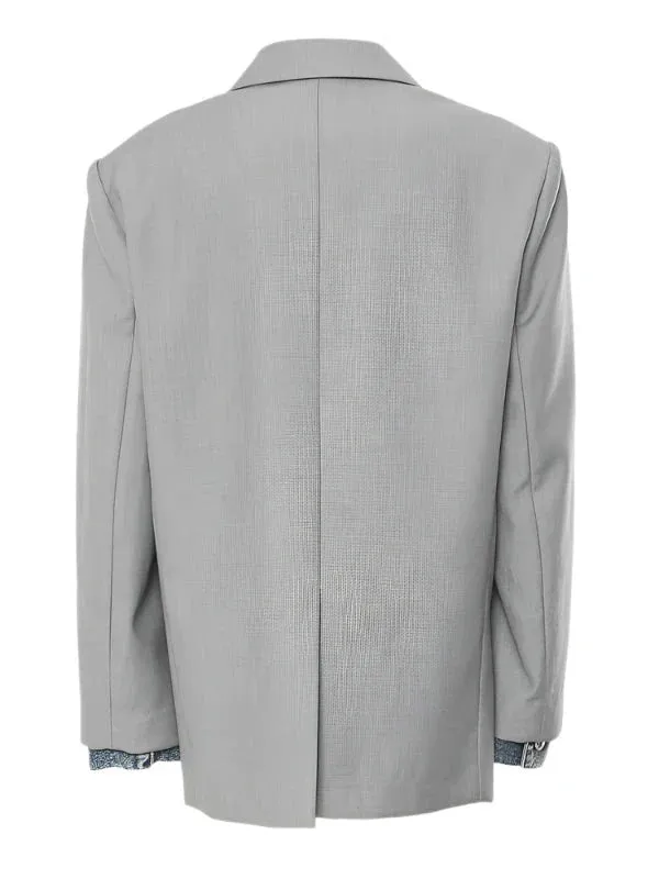 Wenkouban-Winter outfits Christmas Notched Denim Spliced Single Button Blazer Jacket