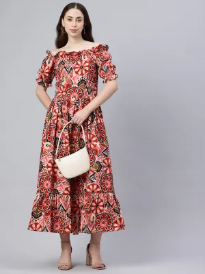 White & Pink Floral Fit & Flare Dress