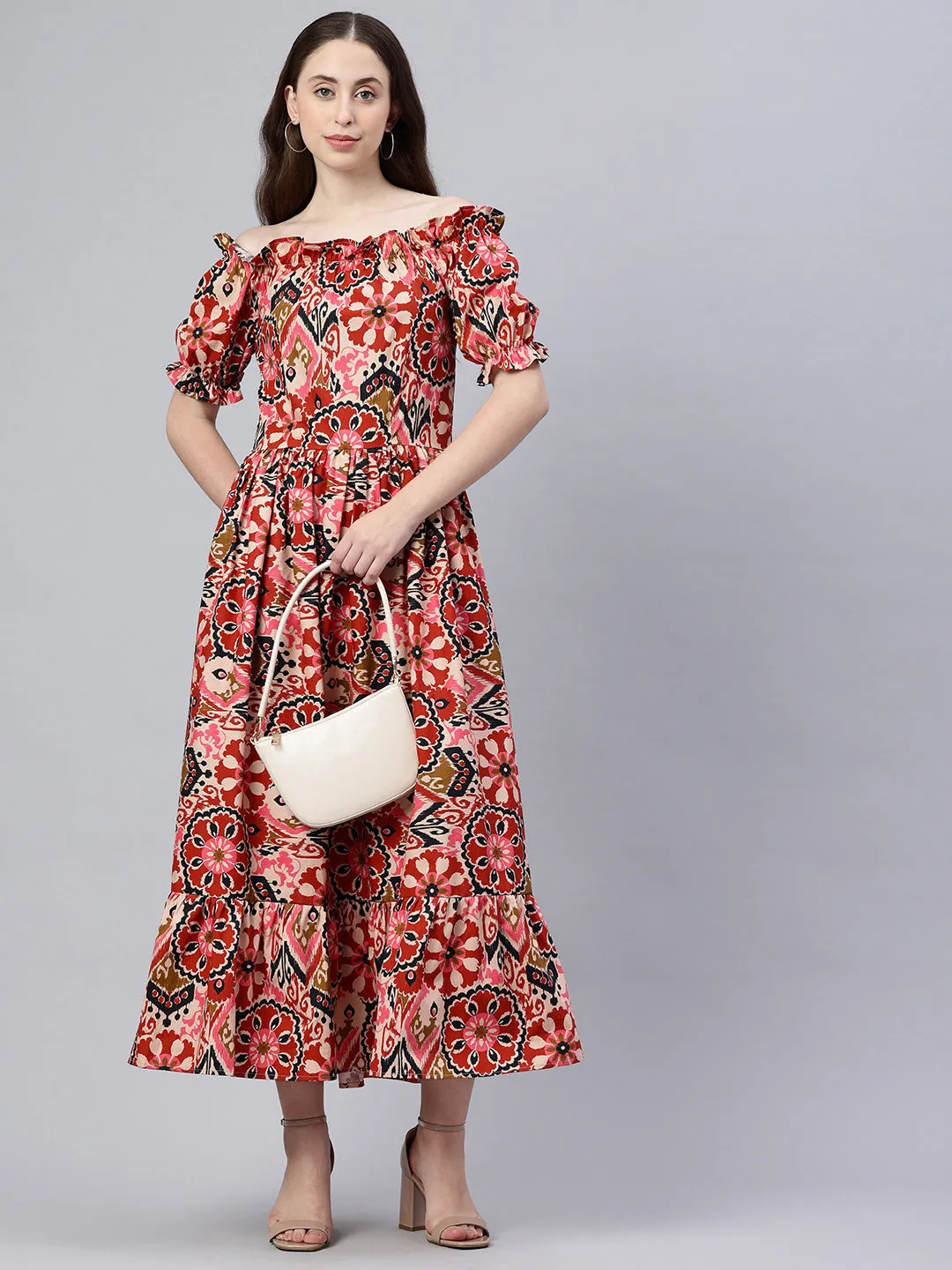 White & Pink Floral Fit & Flare Dress