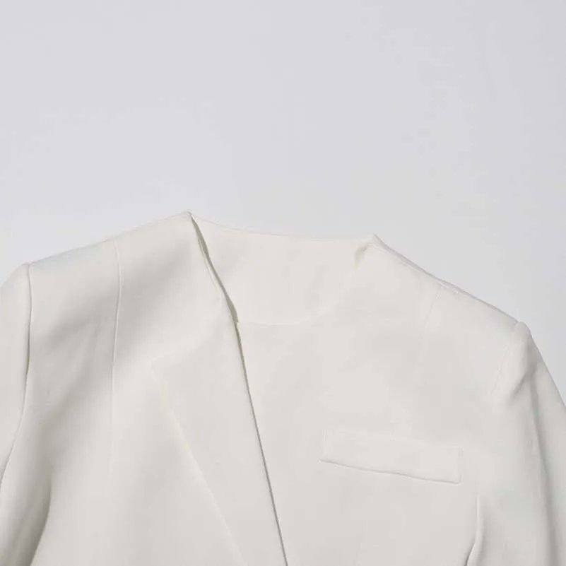 White Blazer Pantsuit Crop Top Coat   Wide Legs 2 Pieces Set