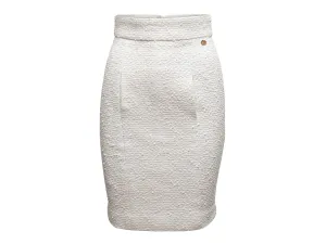 White Chanel Tweed Pencil Skirt Size FR 36