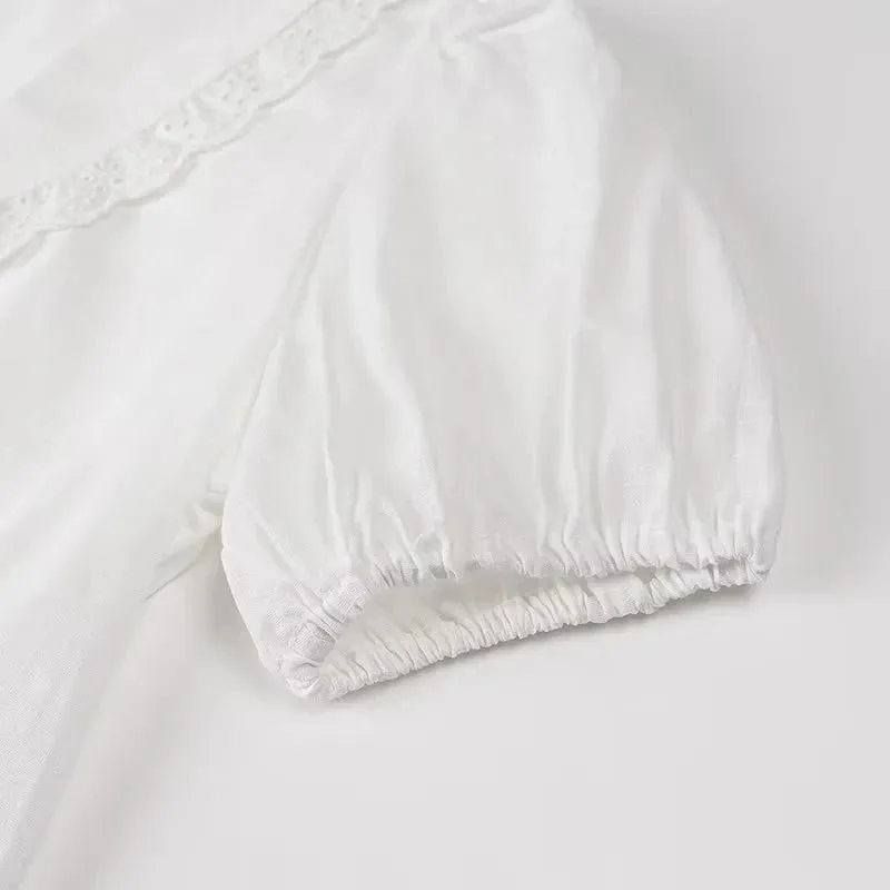 White Cotton Ruffled Top & Skirt Beach Casual Suit