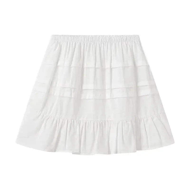 White Cotton Ruffled Top & Skirt Beach Casual Suit