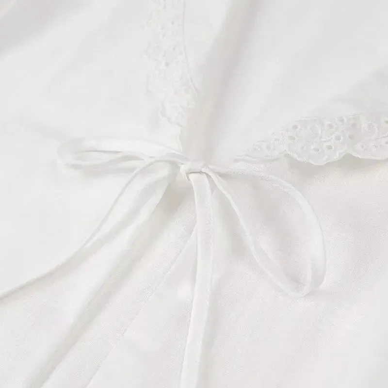 White Cotton Ruffled Top & Skirt Beach Casual Suit